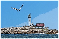 Bird Flies By White Island Lighthouse - Digital Painting